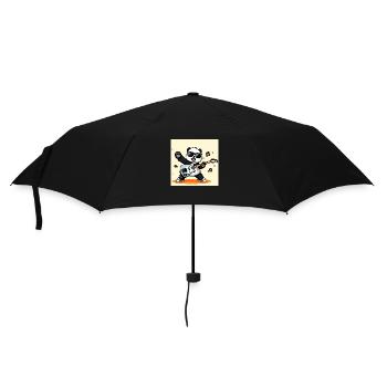 Panda spielt eine Elektrogitarre - Regenschirm (klein) - Schwarz - Vorne