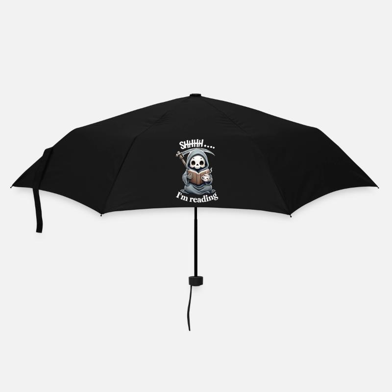 Sensenmann liest ein Buch mit Kaffee - Regenschirm (klein) - Schwarz