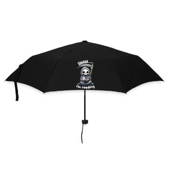 Sensenmann liest ein Buch mit Kaffee - Regenschirm (klein) - Schwarz - Vorne