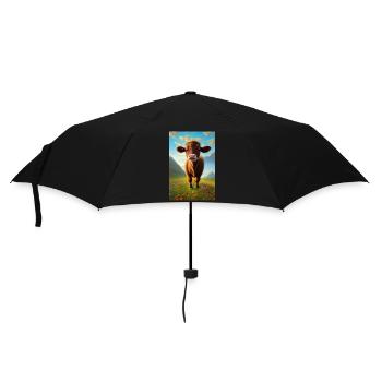 Süsse Baby Kuh auf einer Blumenwiese Poster - Regenschirm (klein) - Schwarz - Vorne