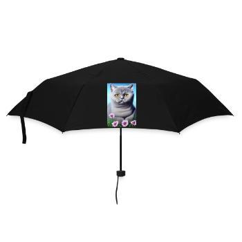 Niedliche Katze im Blumenfeld - Regenschirm (klein) - Schwarz - Vorne