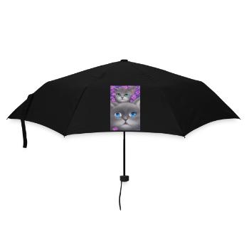 Katzenmama mit Babykatze - Regenschirm (klein) - Schwarz - Vorne