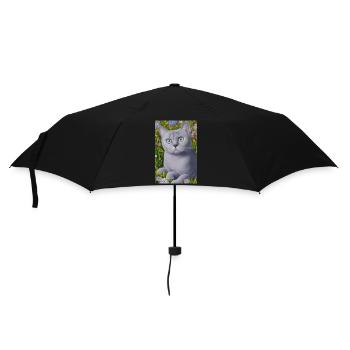 Cute cat on flower meadow - Umbrella (small) - black - Front