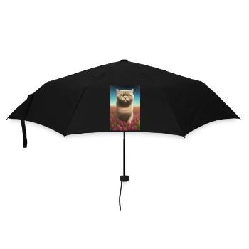 Cute cat on flower meadow - Umbrella (small) - black - Front