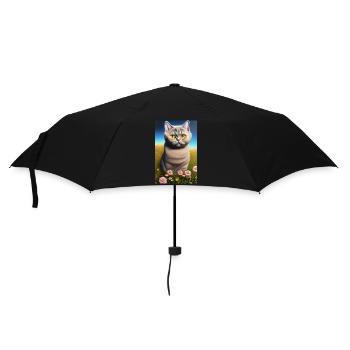 Niedliche Katze im Blumenfeld - Regenschirm (klein) - Schwarz - Vorne