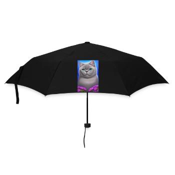 Niedliche Katze im Blumenfeld - Regenschirm (klein) - Schwarz - Vorne