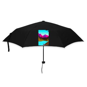 Paysage avec lac, bateau et montagnes - Parapluie standard - noir - Devant