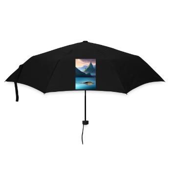 Landscape with lake, boat and mountains - Umbrella (small) - black - Front