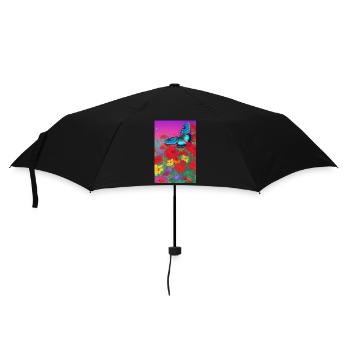 Blumen und Schmetterling - Regenschirm (klein) - Schwarz - Vorne