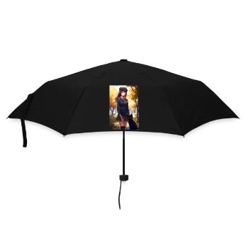 Anime Mädchen Manga Katze Geschenk - Regenschirm (klein) - Schwarz - Vorne