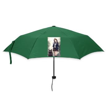 Anime Katze Frau Uniform Geschenk - Regenschirm (klein) - Flaschengrün - Vorne