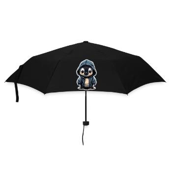 Babypinguin mit Hoodie - Regenschirm (klein) - Schwarz - Vorne