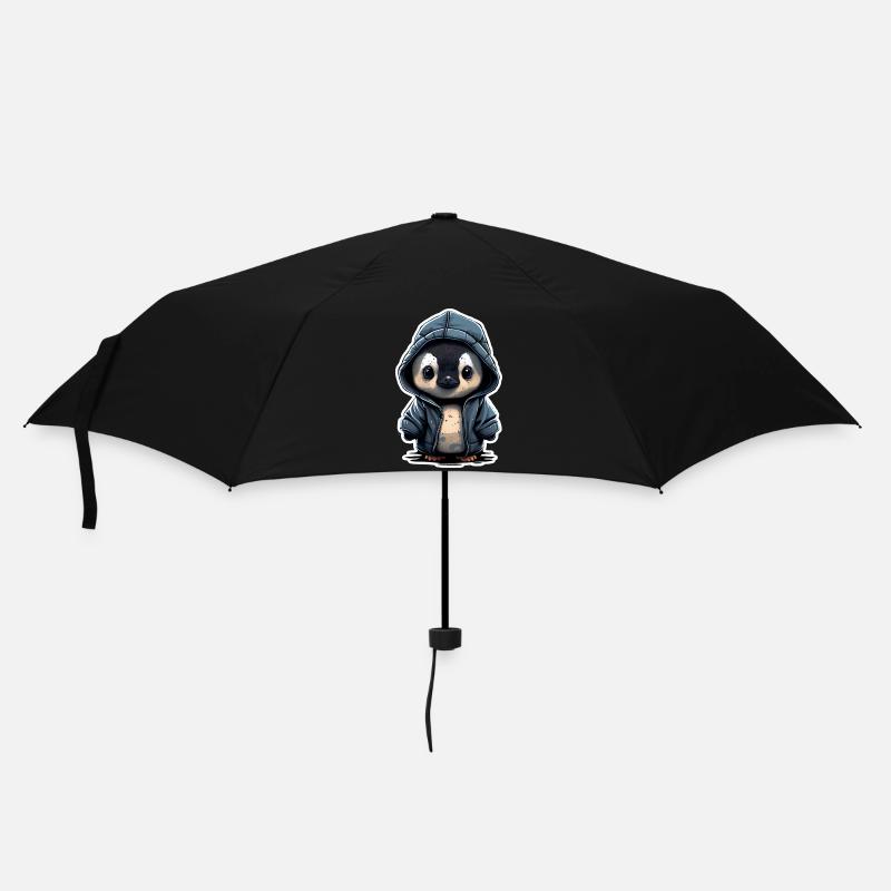 Babypinguin mit Hoodie - Regenschirm (klein) - Schwarz