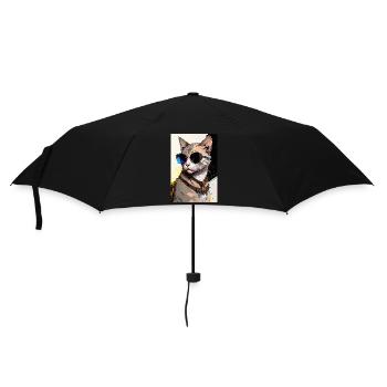 Inkpunk Katze mit Sonnenbrille 1 - Regenschirm (klein) - Schwarz - Vorne
