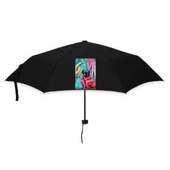 Pop Art | Cute pug in red fur coat - Umbrella (small) - black - Front
