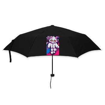 Crazy cat motif in pop art style - Umbrella (small) - black - Front