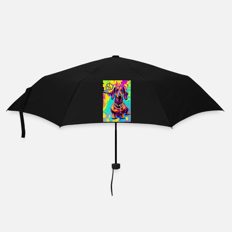 Modernes Pop-Art Print | Dachs mit Graffiti Bunt - Regenschirm (klein) - Schwarz