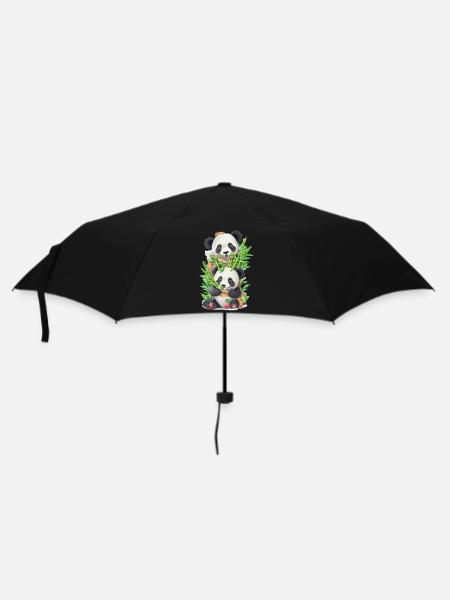 Panda Bär ißt Bambus - Regenschirm (klein) - Schwarz