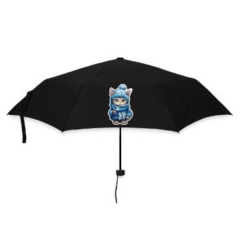 Chat avec chapeau, écharpe et veste - Parapluie standard - noir - Devant