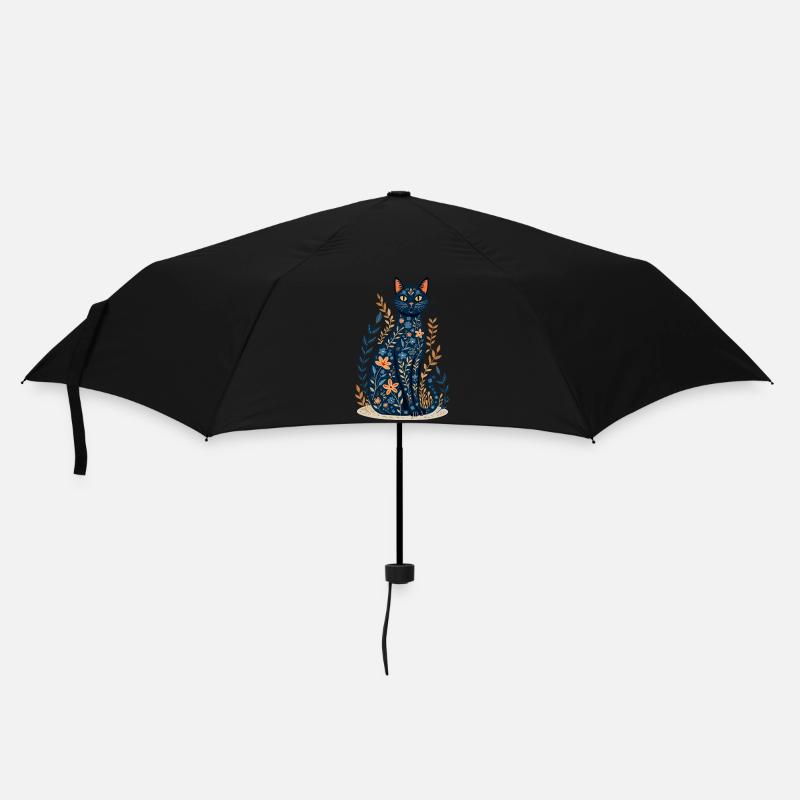 Blumige Katze - Regenschirm (klein) - Schwarz