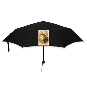 Buch und Kaffee - Regenschirm (klein) - Schwarz - Vorne