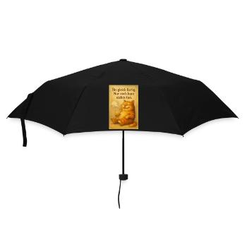 Katze mit Cocktail - Regenschirm (klein) - Schwarz - Vorne