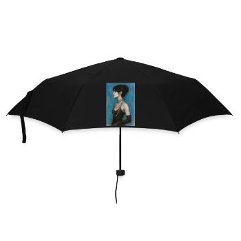 Woman with blue pearl necklace omikly pop art - Umbrella (small) - black - Front