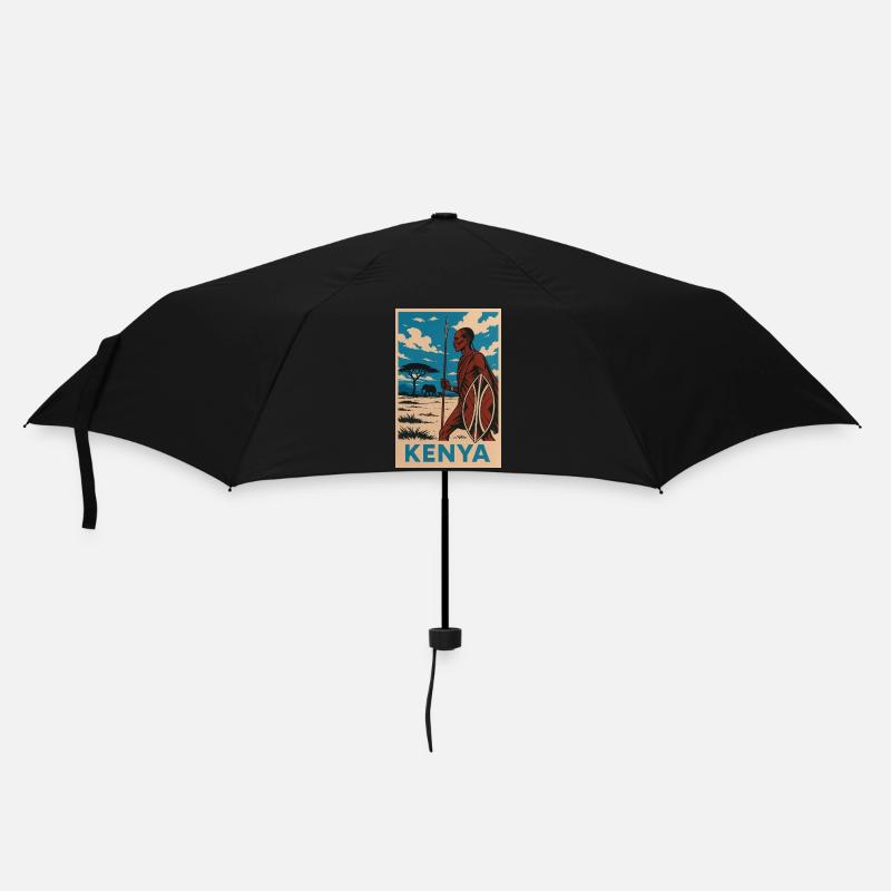 Kenya Maasai Warrior Nature Illustration - Umbrella (small) - black