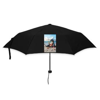 Humanoider Delfin am Strand - Regenschirm (klein) - Schwarz - Vorne