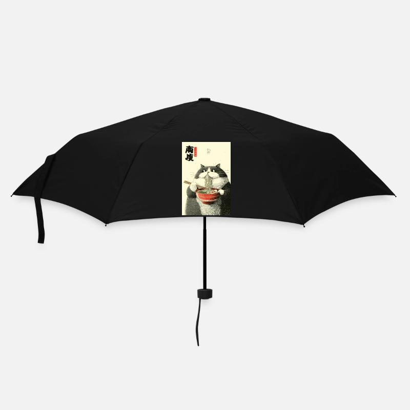 Mondbeschienene Katze schlürft Ramen - Regenschirm (klein) - Schwarz