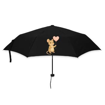Maus mit Herzballon - Regenschirm (klein) - Schwarz - Vorne