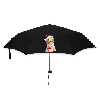 Petit chien de Noël mignon avec cadeau - Parapluie standard - noir - Devant