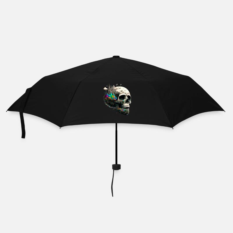 Farbenfroher Totenkopf - Regenschirm (klein) - Schwarz