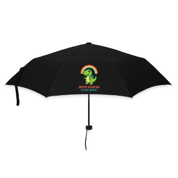 Erster Schultag | Dino mit Ranzen & Regenbogen - Regenschirm (klein) - Schwarz - Vorne