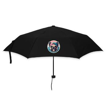 Französische Bulldogge mit Kappe in Pastellfarben - Regenschirm (klein) - Schwarz - Vorne