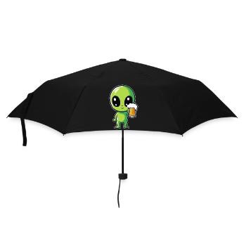 Alien mit Bier - Regenschirm (klein) - Schwarz - Vorne