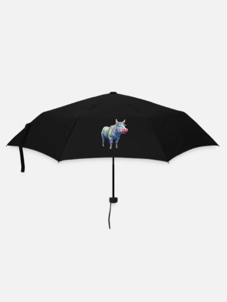 Schwein und Pferd - Regenbogen Moderne Kunst - Regenschirm (klein) - Schwarz