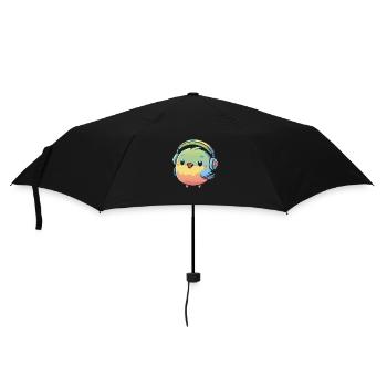 Kawaii Mignon Happy Colorful Bird avec des écouteurs - Parapluie standard - noir - Devant