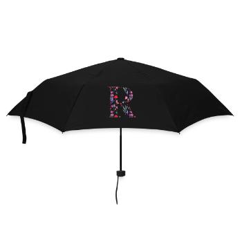 Blumen personalisierter Buchstabe r - Geschenkidee - Regenschirm (klein) - Schwarz - Vorne