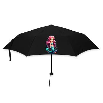 Bezaubernde Chibi Meerjungfrau mit rosa Haar - Regenschirm (klein) - Schwarz - Vorne
