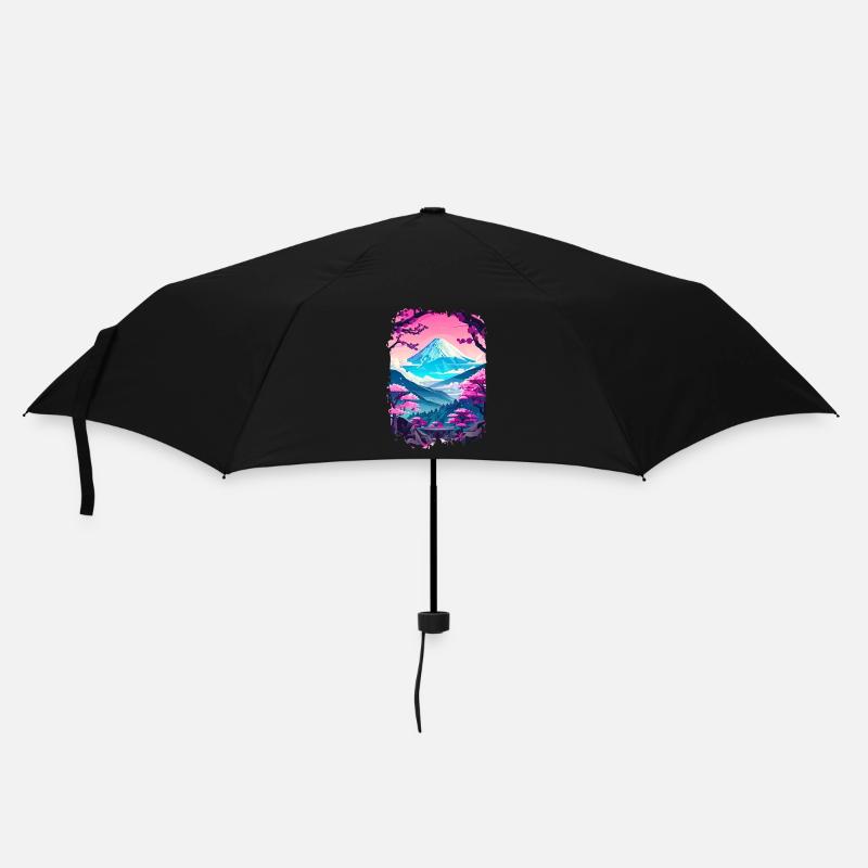 Retro Japanische Aästhetische Landschaft - Regenschirm (klein) - Schwarz