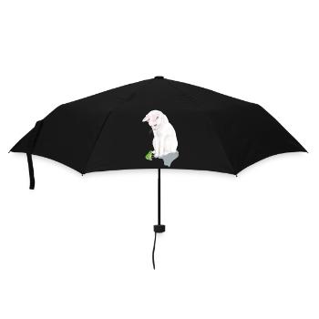 White cat with green frog - Umbrella (small) - black - Front