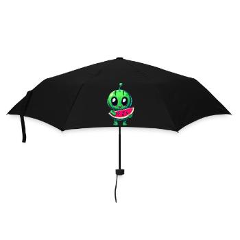 Green alien meets juicy watermelon - Umbrella (small) - black - Front