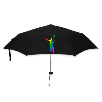 Regenbogen Badminton Tennis Design - Regenschirm (klein) - Schwarz - Vorne