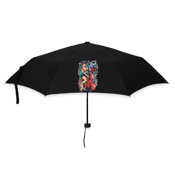 Rockabilly Pin-Up Girl mit Kontrabass Retro - Regenschirm (klein) - Schwarz - Vorne