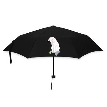 weiße Katze trifft Frosch - Regenschirm (klein) - Schwarz - Vorne