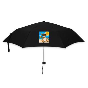 Bull with sunglasses and beer on the golden beach - Umbrella (small) - black - Front