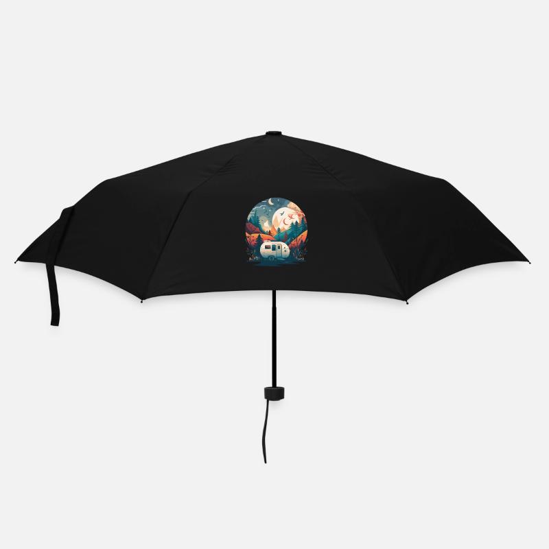 Caravanes,Campeurs dans les montagnes au clair de lune - Parapluie standard - noir