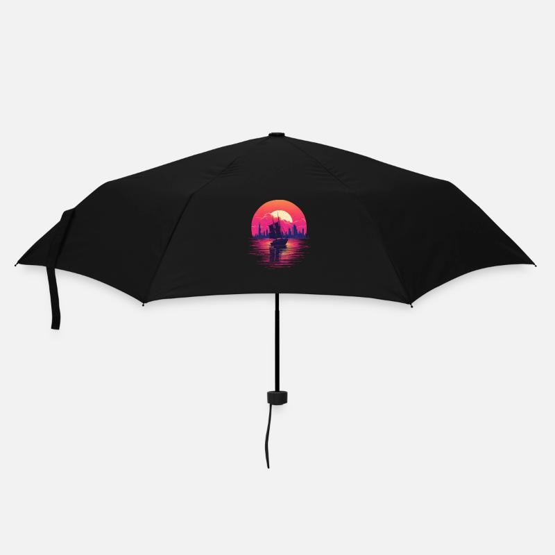 Synthwave sailing ship - Regenschirm (klein) - Schwarz
