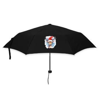 T-shirt de Noël avec chapeau de père Noël cerf - Parapluie standard - noir - Devant